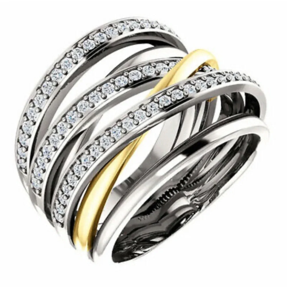 NWT 925 STERLING SILVER TWO TONE DIAMOND RING - Picture 3 of 4